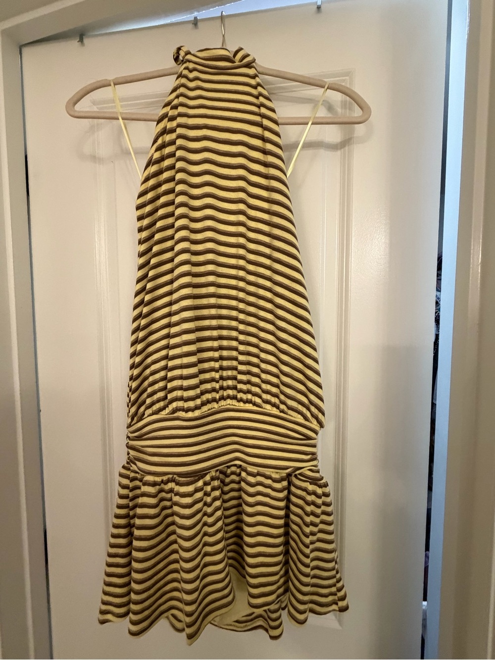Altar'd State Yellow and Brown Striped Halter Romper